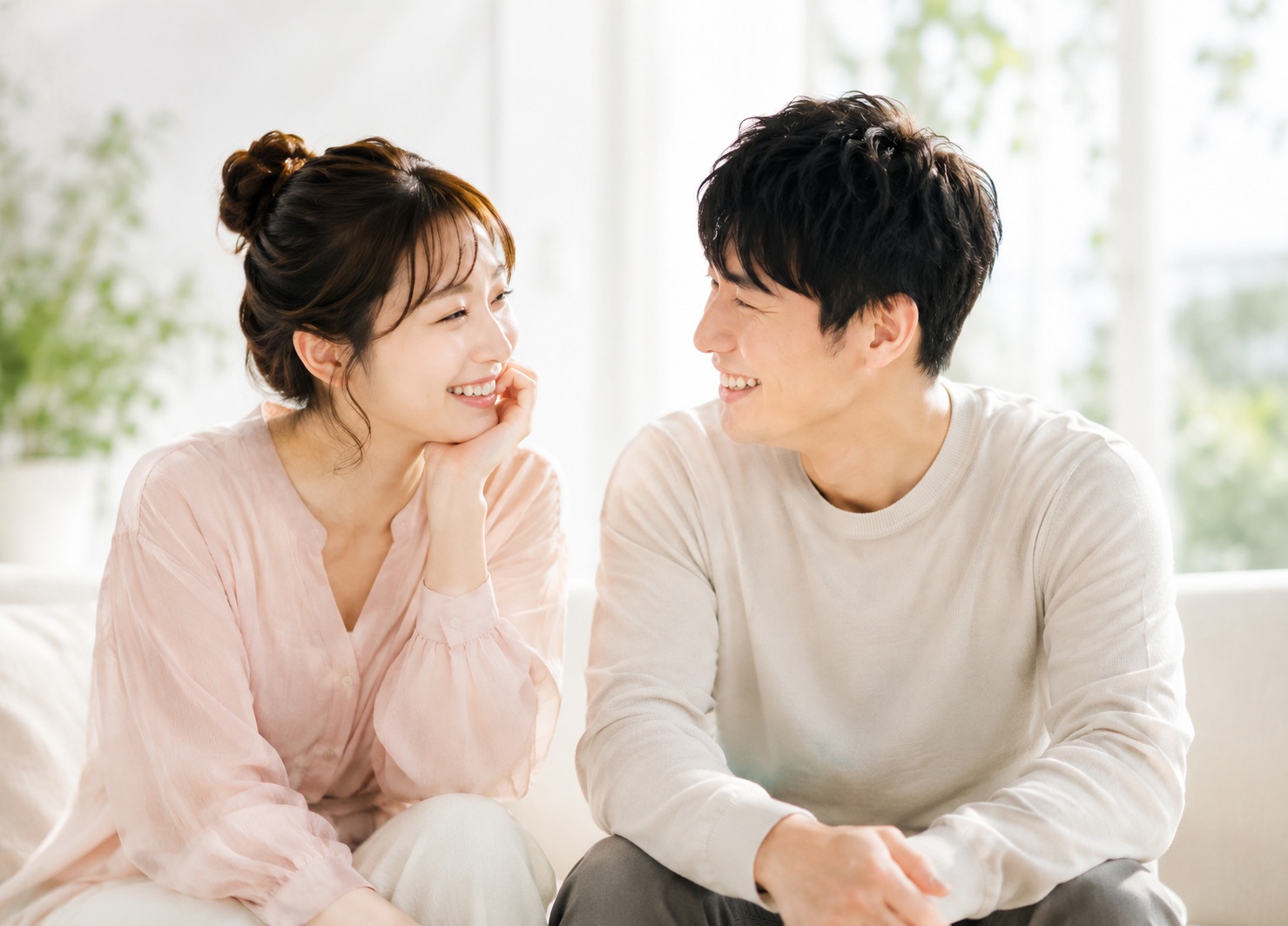 自然に笑い合う男女
