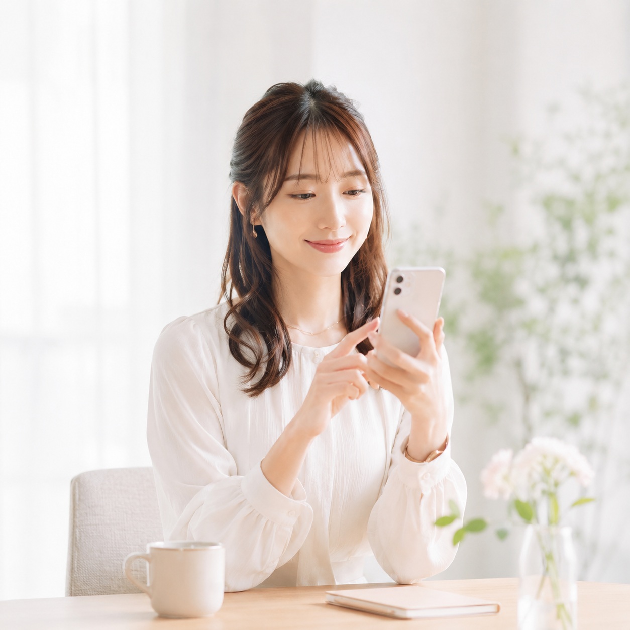スマートフォンでFIVEを使う女性